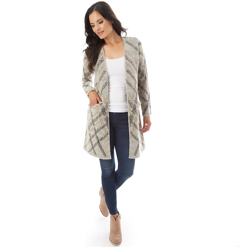 Apt 9 Long Cardigan Boho Plaid Pattern